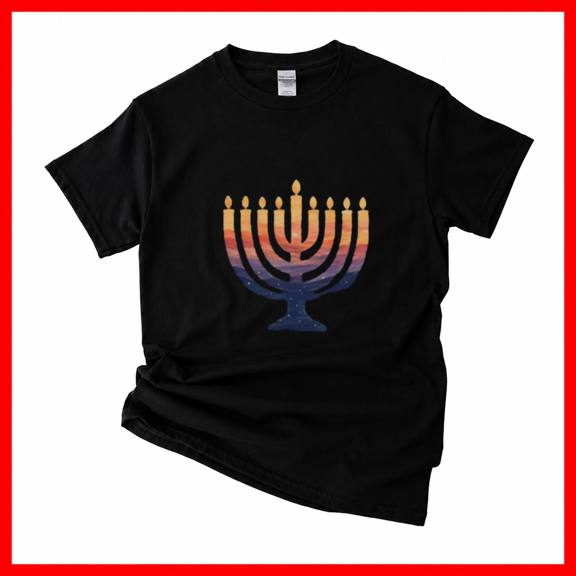 Sunset Menorah Hanukkah Festival of Lights Unisex T-Shirt, Up to 5XL