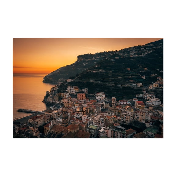 Sunset over Minori 04 - Minori Campania Italy Photography Sunset Coastal Cityscape Architecture Scenic Travel Poster Ocean Unframed Wall Art Print 4 x 6 inches