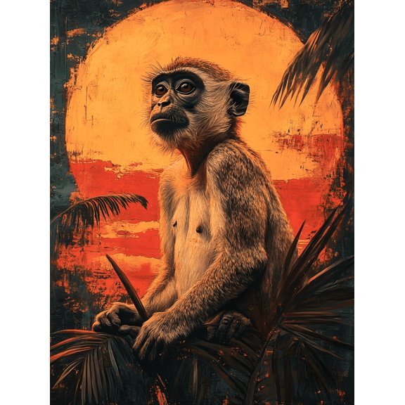 Sunset Monkey Canvas Art Print Perfect for Living RoomStudy and Gallery Wall Decor