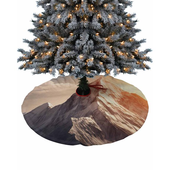Sunset Mountain Christmas Tree Skirt 48 Inches Large Christmas Skirt Tree, Hill Natural Handscape Orange Blue Sky Tree Skirt Christmas Decorations for Fireplace Party Holidays Indoor Outdoor