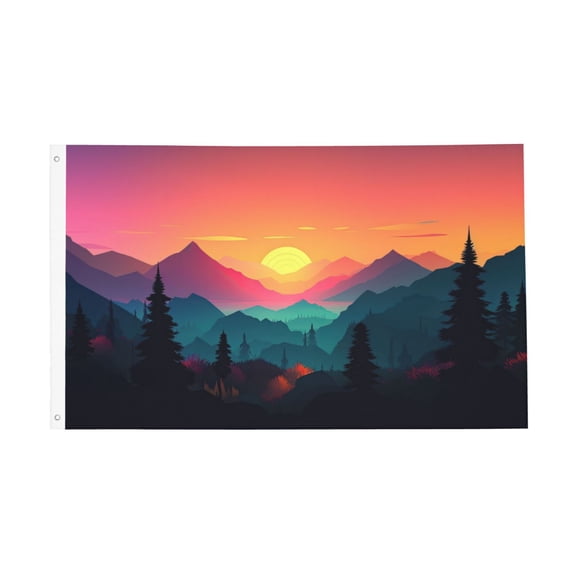 Sunset Mountain Forest Art Flag 3x5 Ft Outdoor Indoor With Grommet Garden Yard Banner Decorative Sign