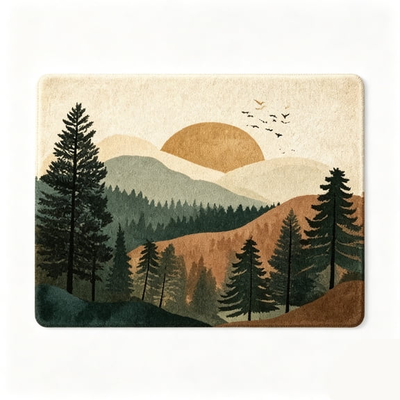 Sunset Mountain Forest Floor Mat Minimal Nature Landscape Rug