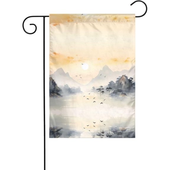 Sunset Mountain Illustration image Garden flag Outdoor yard flag suitable for all seasons 12x18in