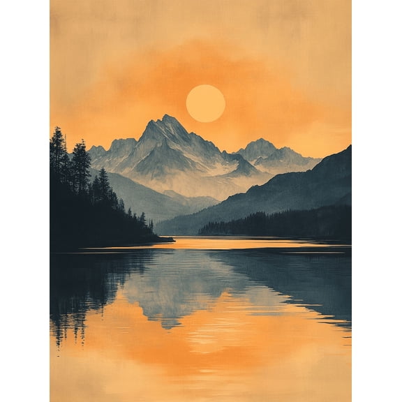 Sunset Mountain Lake Canvas Print/Wall Art Perfect for Living Roomand Dining Room Decoration.