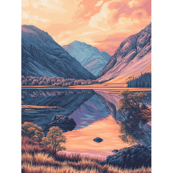 Sunset Mountain Lake Canvas Print/Wall Art Suitable for Living Room Bedroom Office Dining Room and Hotel Decoration.