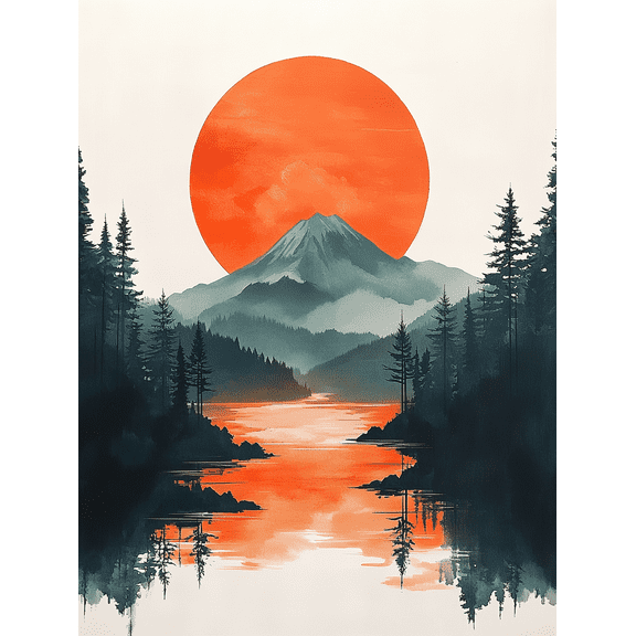 Sunset Mountain Lake Reflection Decor Painting/Canvas Art Suitable for Living Room Bedroom Office Bathroom and Hallway Decoration.