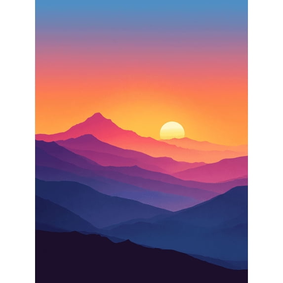 Sunset Mountain Landscape Canvas Print, Minimalist Scenic Wall Art for Living Room, Bedroom, Dining Room & Office