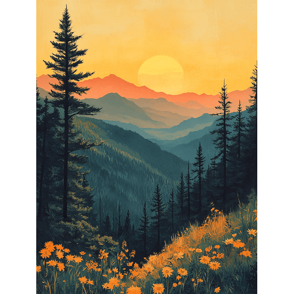 Sunset Mountain Landscape Canvas Print/Wall ArtSuitable for Living Room Bedroom Office Dining Room and Hotel Decoration.