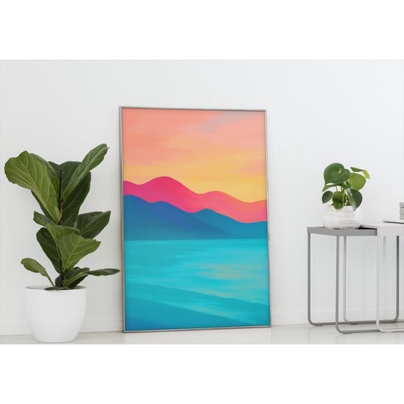 Sunset Mountain Landscape Poster: Abstract Gradient Wall Art, Unframed Poster Size 8x12
