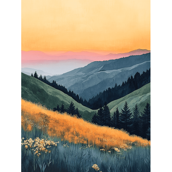 Sunset Mountain Meadow Canvas Wall Art Perfect for Living Room Bedroom Office Dining Room and Hallway Decoration.