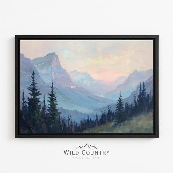 Sunset Mountain Painting Alpine Western Vintage Forest Poster