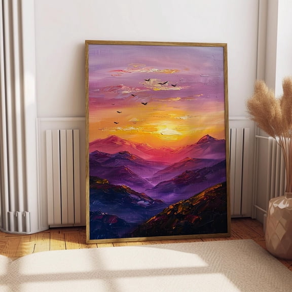 Sunset Mountain Purple Orange Landscape Style Bedroom Office Poster Unframed Paper Print