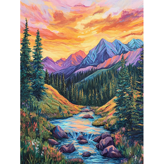 Sunset Mountain River Landscape Canvas Art Print Suitable for Living Room Bedroom Office Hallway and Dining Room Decoration.