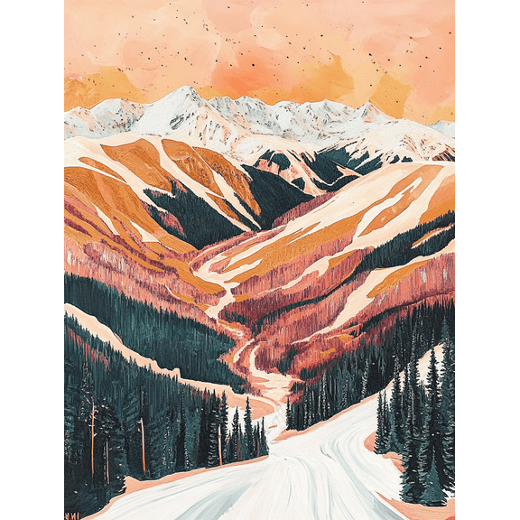 Sunset Mountain Ski Slope Canvas Art Print Suitable for Living Room Bedroom Office Hotel and Gallery Wall Decor.