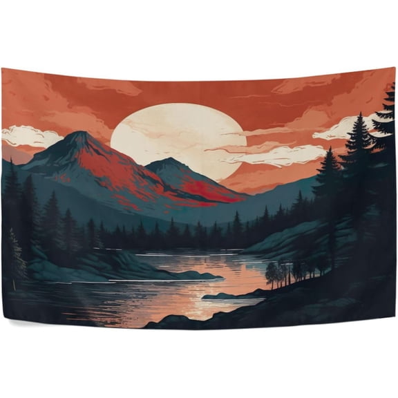 Sunset Mountain Tapestry Wall Hanging Art Tapestry Home Decor for Room Table Cloth Bedding Tapestry,90x60In