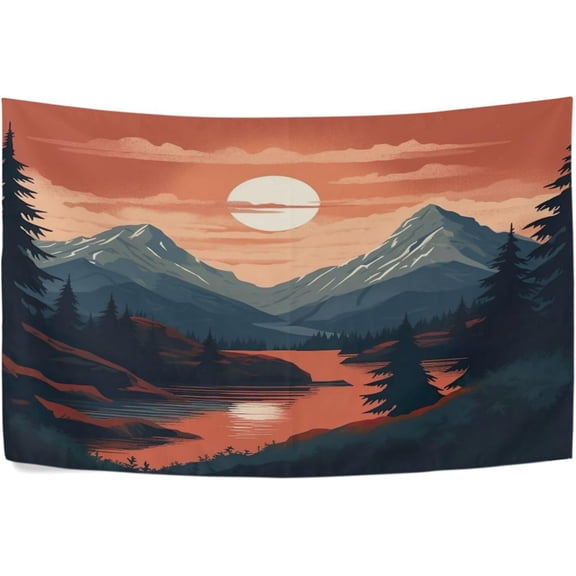 Sunset Mountain Tapestry Wall Hanging Art Tapestry Home Decor for Room Table Cloth Bedding Tapestry,90x60In