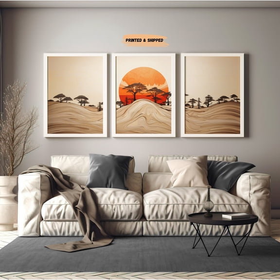 Sunset Mountain Wood Panel Wall Art Set 3 Stretched Canvas 8x12