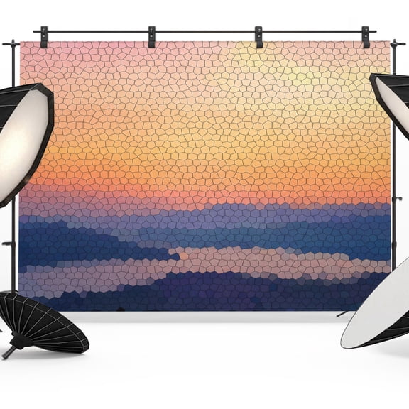 Sunset Mountains Backdrops for Photography, Abstract Rustic Orange Blue Landscape Silhouette Fabric Photo Background Sturdy Studio Props for Photo Studio, Video Recording, Booth & Photoshoot 7x5ft