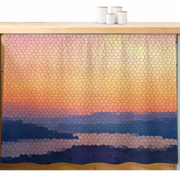Sunset Mountains Cabinet Curtains 10" W x 11" L, Abstract Rustic Orange Blue Landscape Silhouette Under-Desk Privacy Dust Proof Drape Dishwasher Curtain Sink Skirt for Kitchen Closet Bathroom Laundry