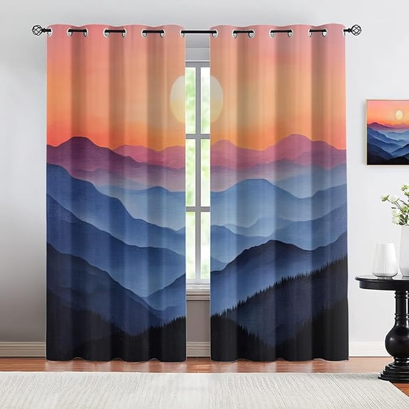 Sunset Mountains Curtains for Living Room, Natural Landscape Blackout Curtains for Bedroom, Mountains Window Drapes, Grommet Drapes 53"W x 63"L (Pack of 2)