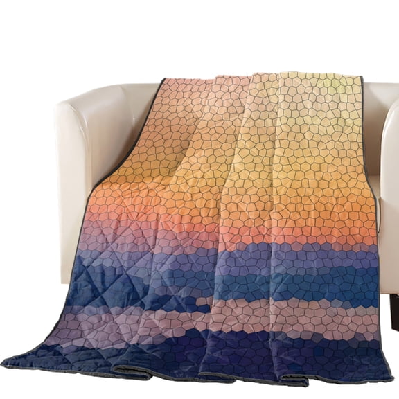 Sunset Mountains Quilted Comforters Cooling Blanket King Size, Abstract Rustic Orange Blue Landscape Silhouette Cold Comfort for Hot Sleepers Lightweight Air Conditioning Quilt Blanket for Bed