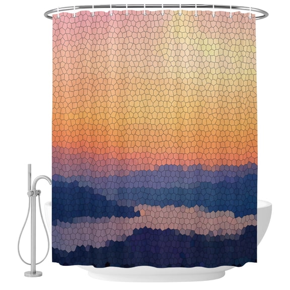 Sunset Mountains Shower Curtain for Bathroom, Abstract Rustic Orange Blue Landscape Silhouette Waterproof Cloth Fabric Bathroom Accessories Set with 9 Rust Proof Plastic Hooks, 36"x72"