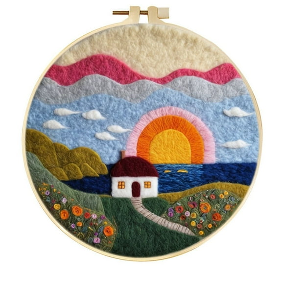 Sunset Needle Felting Set, Beginner Felt Painting Set, With Wool Felt Painting Set, Decorative Frame, Suitable for Home Decoration