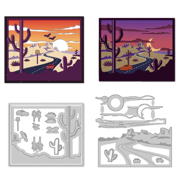Sunset Night Sky Cutting Dies Card Making Highway Desert Trip Cut Stencil Carbon Steel Die Cuts Card Scrapbooking Embossing Template