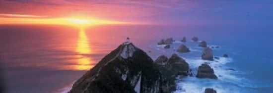 Sunset Nugget Point Lighthouse South Island New Zealand Canvas Art - Panoramic Images (36 x 13)