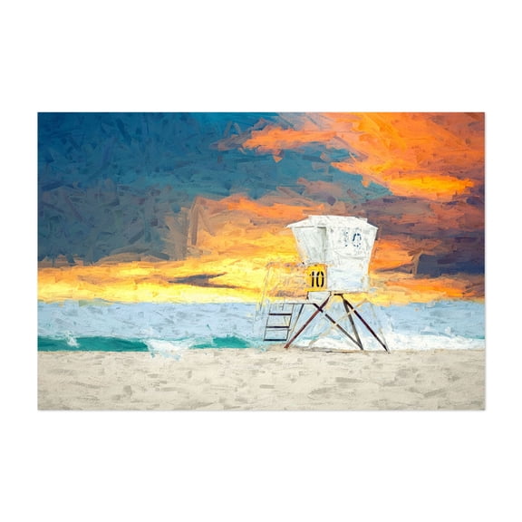 Sunset At Number 10 - Painterly Style - San Diego California Digital Art Beach Sunset Ocean Coastal Surf Minimalist Unframed Wall Art Print 40 x 60 inches