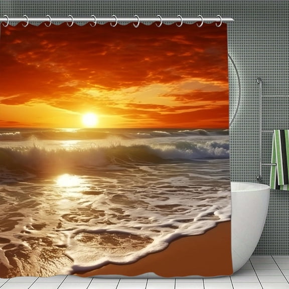 Sunset Ocean Beach Pictures Shower Curtain 70.8x70.8 Inch,Bathroom Shower Curtain,Home Waterproof Fabric Shower Curtain Bathtub Decor with Hooks