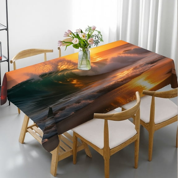 Sunset Ocean Beach Pictures Tablecloths for dining table, Holiday Party Tablecloth - Polyester Tablecloths Rectangular Tablecloth, Cafe, dinner, brunch, buffet, picnic