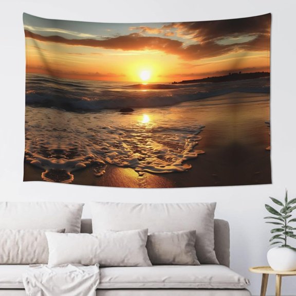 Sunset Ocean Beach Tapestry Aesthetic Wall Hanging Boho Vertical Wall Art Decorative Vintage Poster Flag 60 x 40 Inch for Bedroom Living Room Decor