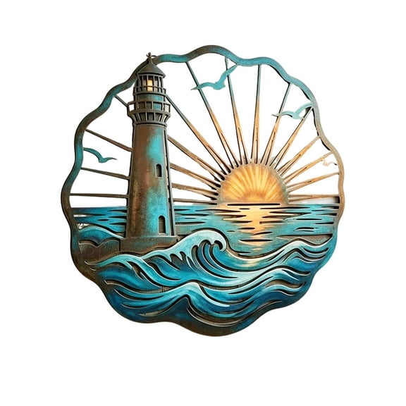 Sunset Ocean Metal Wall Art, Iron Coastal Hanging Decor, Layered Cutout Sculpture for Beach House, Living Room & Patio