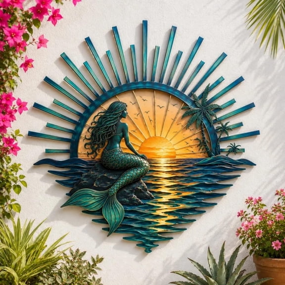 Sunset Ocean Metal Wall Decor, Outdoor Garden Hanging Decor, Ocean Theme Metal Wall Art (CS)