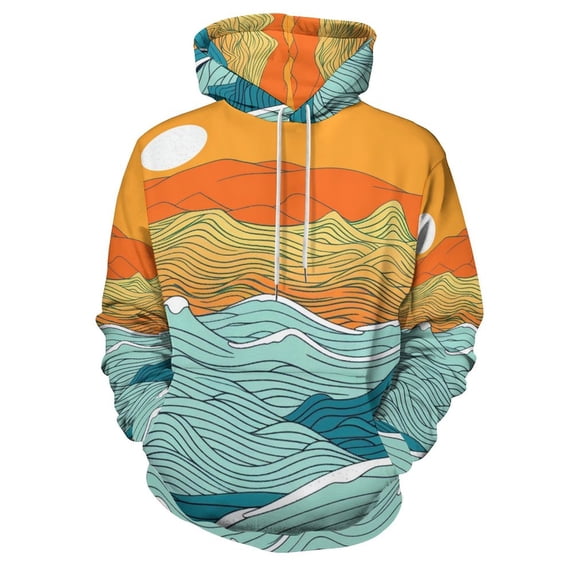 Sunset Ocean Regular Fit Hoodie, Sporty Pullover Hooded Sweatshirt for Men Women Muscle 4XL