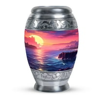 Sunset Over Ocean With Rocks & Mountains Mini Urns For Women, Keepsake Urns For Human Ashes, Urns For Mom 3inch, Metal Urns For Men, Urns For Adult Male, Urn For Burial, Small Urn For Ashes 1pcs