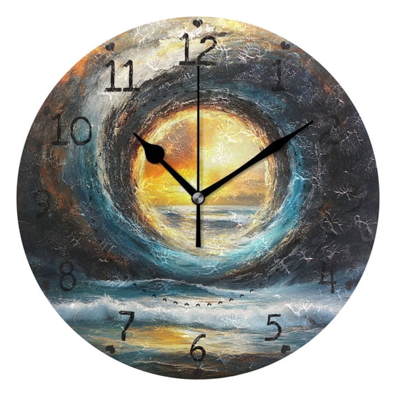 Sunset Ocean Round Wall Clock Silent Battery Operated Home Decor for Living Room Bedroom