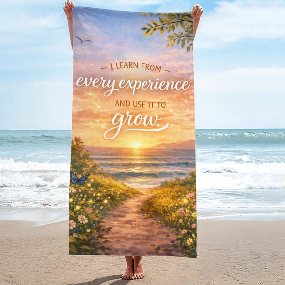 Sunset Ocean Seascape Inspirational Quote Oversized Beach Towel, Sand-Free 27.5" x 55"