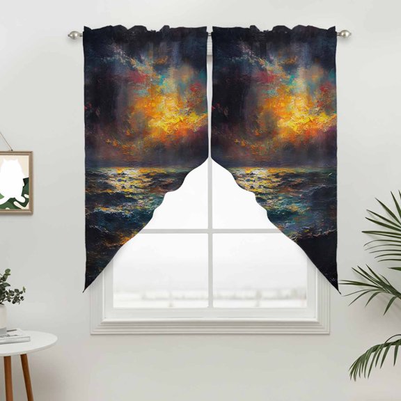 Sunset Ocean Swag Valances for Windows, Modern Nature Dramatic Clouds Rod Pocket Short Curtains, Machine Washable Kitchen Window Topper for Bathroom Living Room, 28 x 36 Inch, 1 Pair