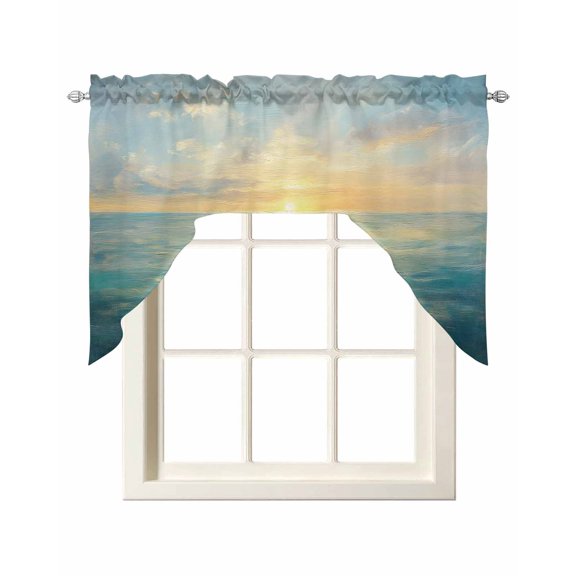 Sunset Ocean Swag Valances for Windows, Small Curtains Drapes, Natural Abstract Sea Oil Painting Art Kitchen Window Curtains Over Sink Rod Pocket Window Treatment Valance for Bedroom/Bathroom 56"x36"