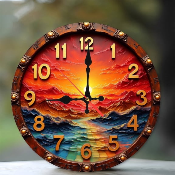 Sunset Ocean View Wall Clock Decorative Art 10-Inch Silent Wooden Wall Clock, Battery Operated (AA Batteries Not Included), Artistic Home Decor