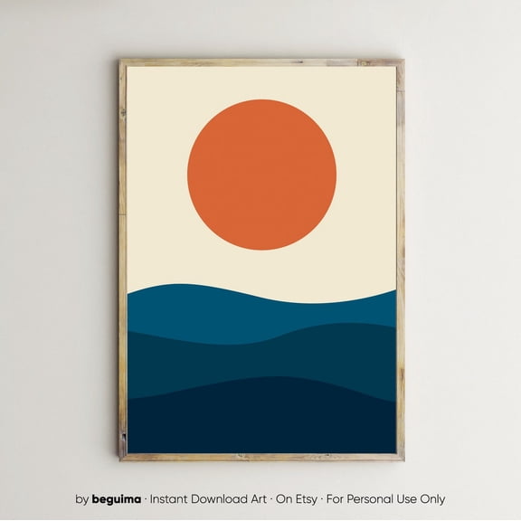 Sunset Ocean Wall Art Geometric Coastal Decor Living Room Bedroom Office