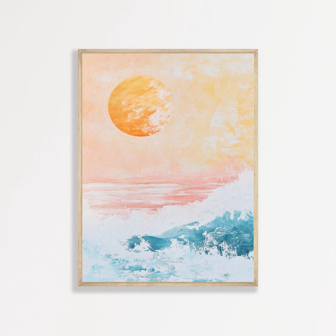 Sunset Ocean Wall Art Print, Retro Coastal Waves Home Decor - Walmart.com