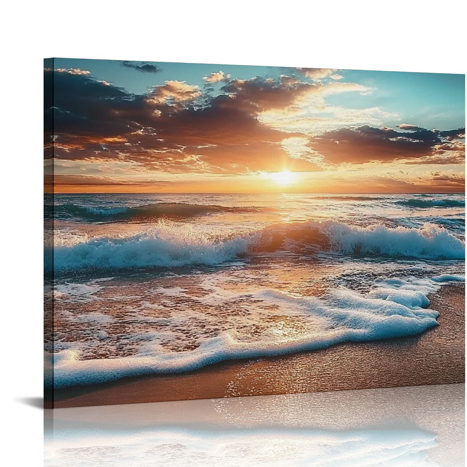 Sunset Ocean Waves Canvas Art Print - , Dramatic Seashore, 20x16 ...