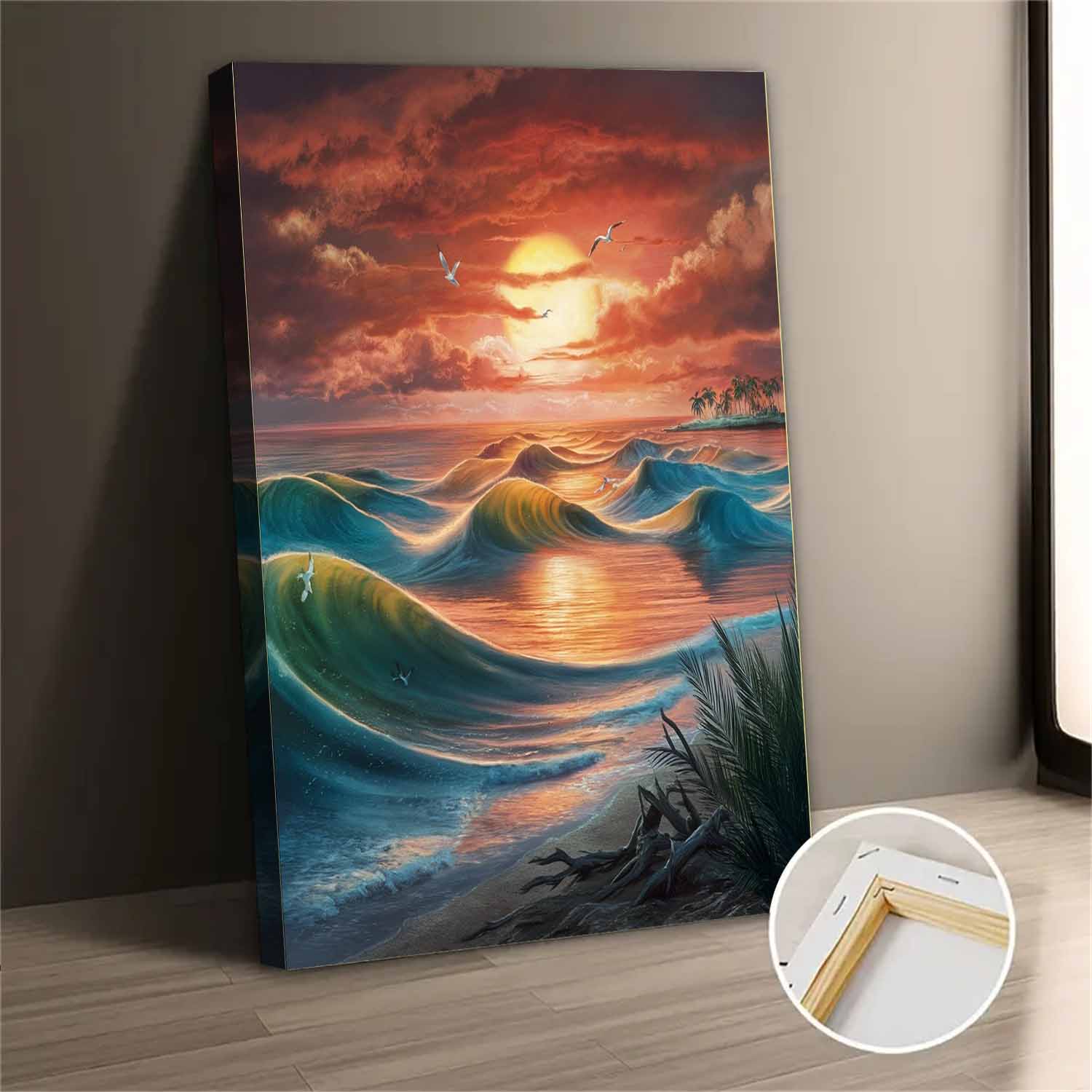 Sunset Ocean Waves Canvas Wall Art Print For Living Room Bedroom Decor ...