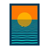 Sunset Ocean Waves - Illustration Unframed Wall Art Print 5 x 7 inches
