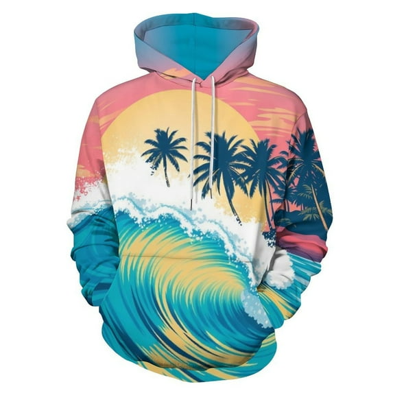 Sunset Ocean Waves Men's Women Vintage 3D Hooded Sweatshirt - All-Season Loose Fit Streetwear