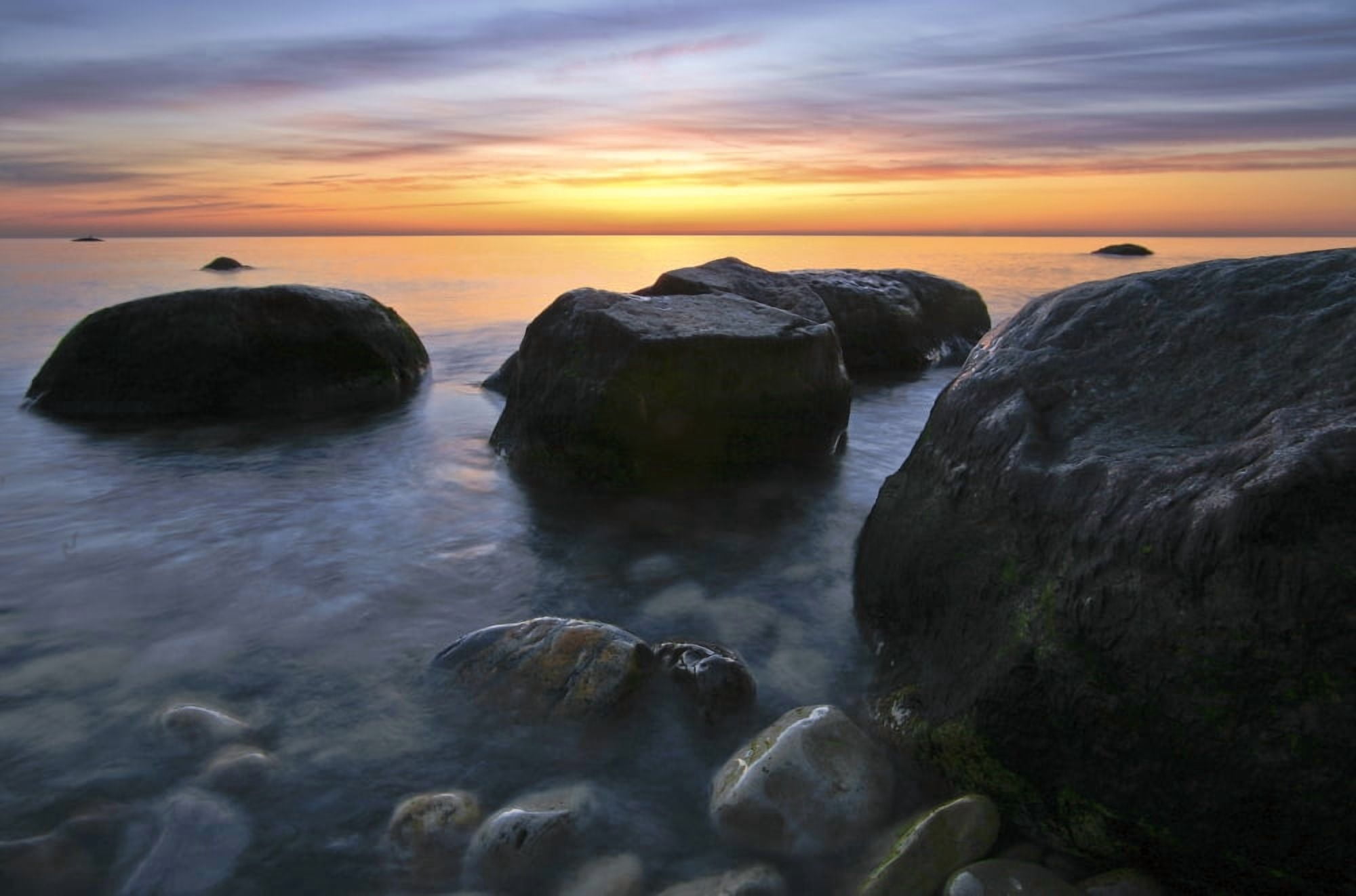 Sunset On Lake Michigan Wisconsin Canvas Art - Markos Berndt Design Pics (34 x 22)