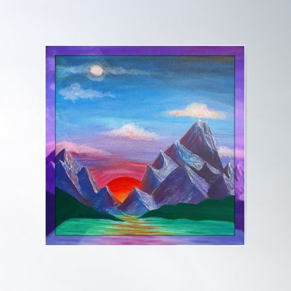 Sunset On Planet 7 Poster Wall Art, Modern Wall Decor For Living Room Bedroom, 24x24 UNFRAMED